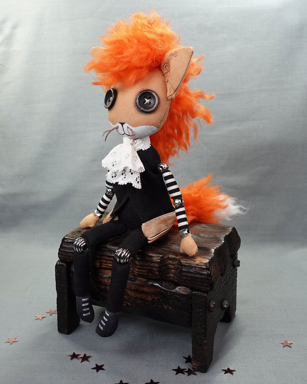 a button eyed cloth fox boy art doll