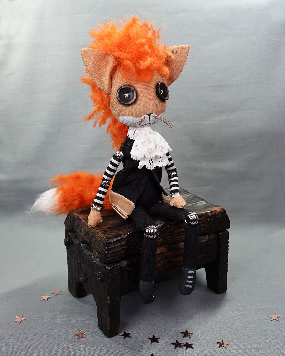 a button eyed cloth fox boy art doll
