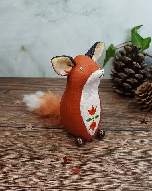 cute textile fox with folk art design on front