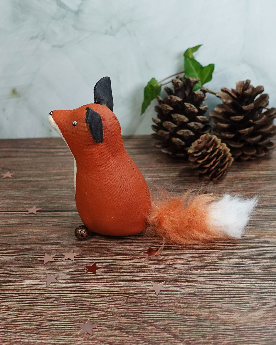 cute textile fox with bushy needle felted tail