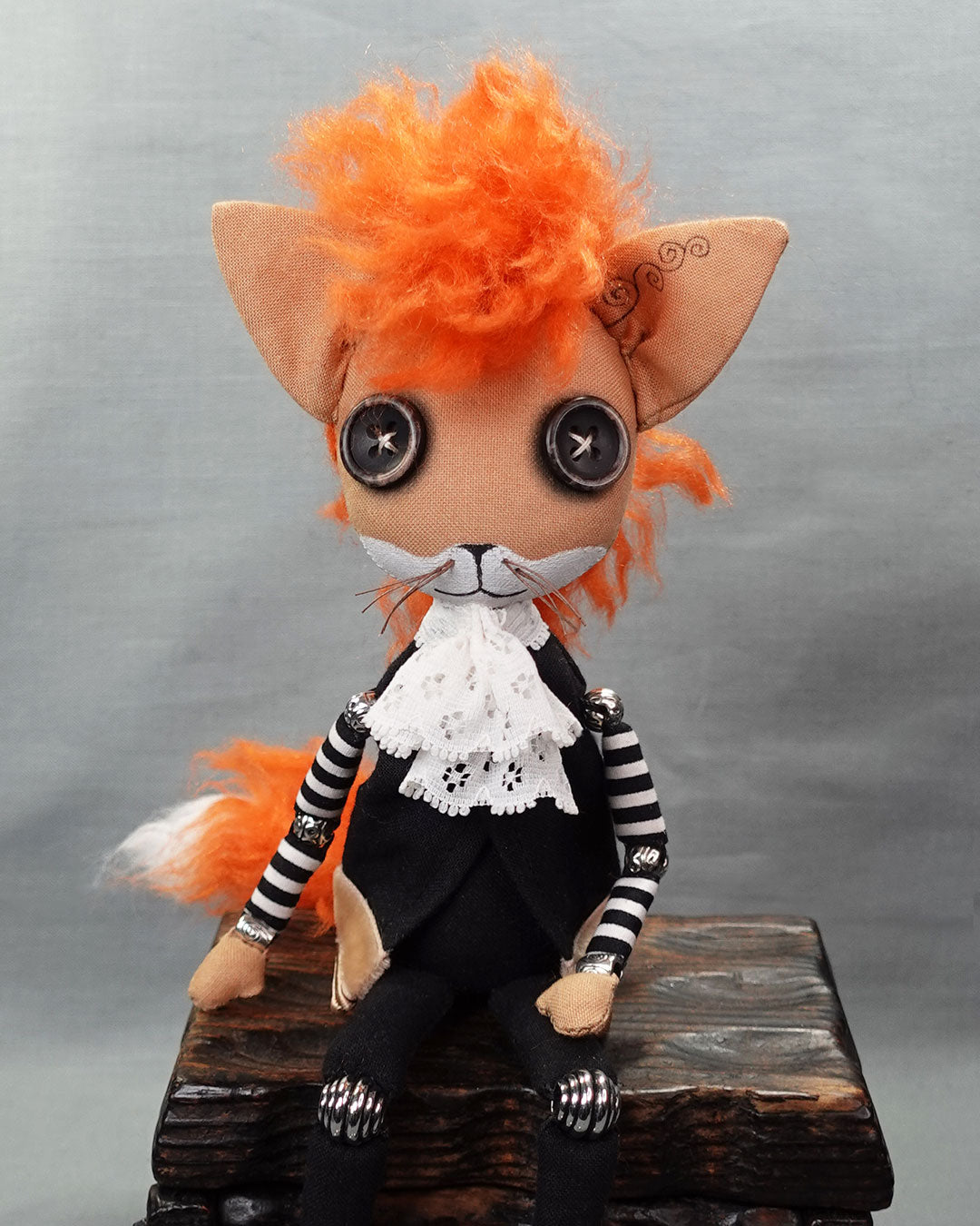 a button eyed cloth fox boy art doll