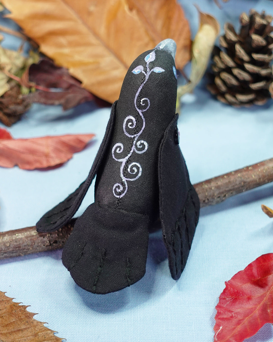 Bluebell - Textile Crow Soft Sculpture