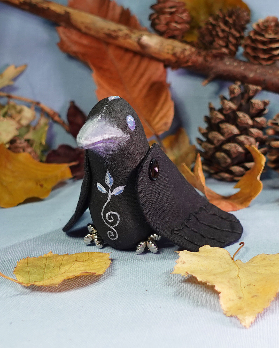 Bluebell - Textile Crow Soft Sculpture