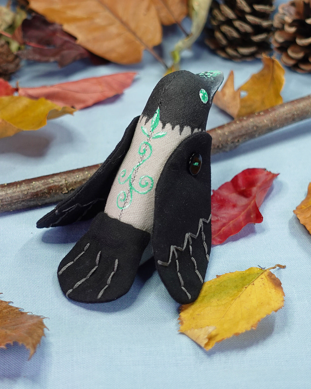 Lichen - Textile Crow Soft Sculpture