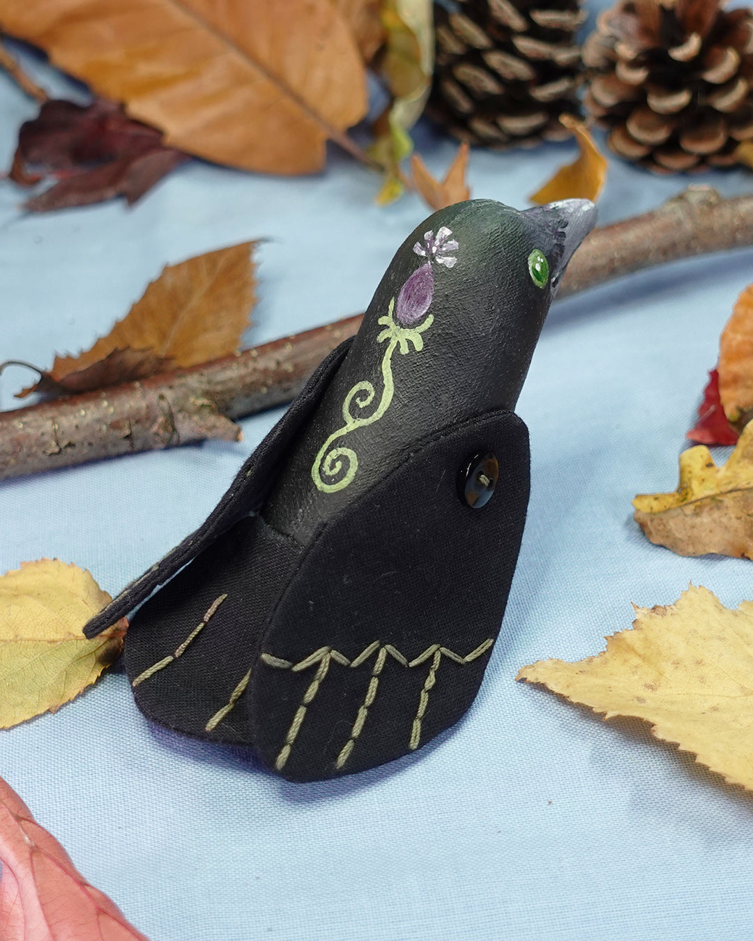 Knapweed - Textile Crow Soft Sculpture
