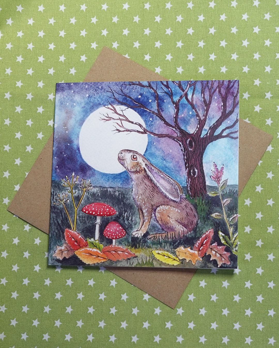 Greeting Card - Moon Gazing Hare in Autumn