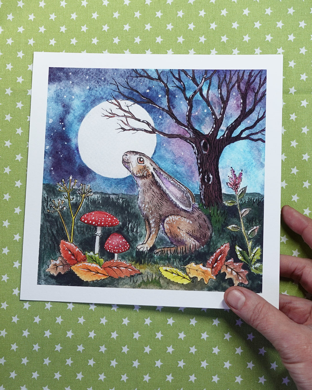 Moon Gazing Hare in Autumn - Art Print